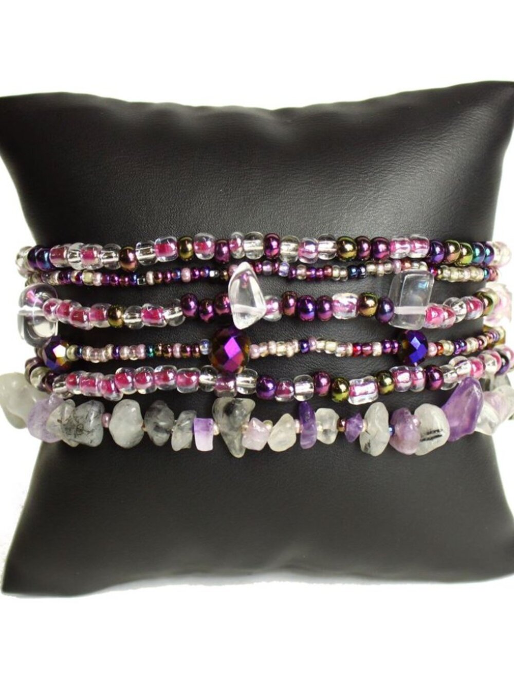 Czech Glass Bead PURPLE, PINK, SILVER Bracelet